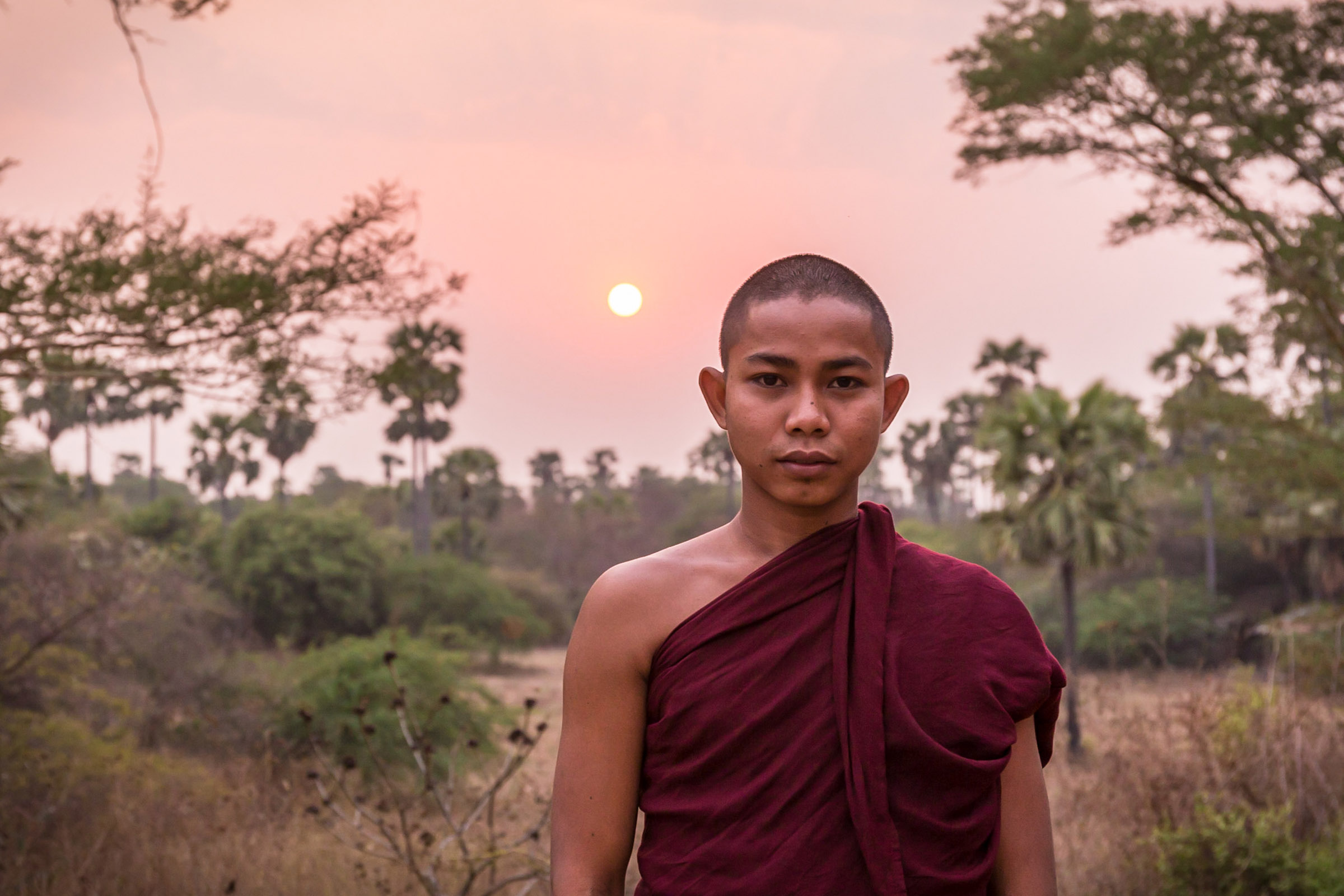 Portrait Of A Novice Monk In Bagan At Sunset In Temple Myanmar